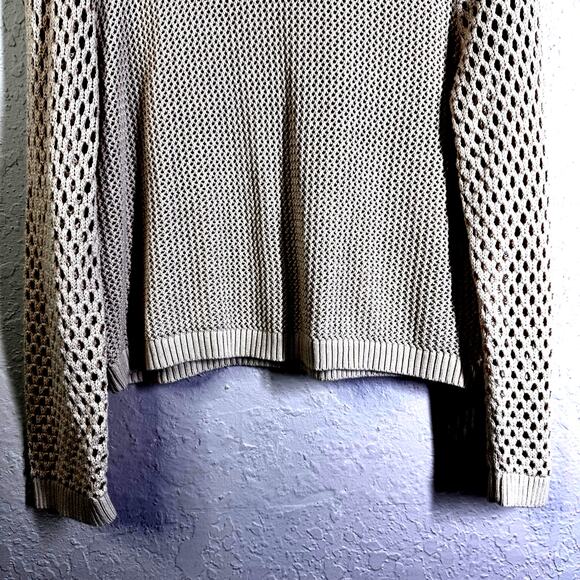 J. CREW Sweater Large Crew Neck Solid & Open Knit Textures Natural Fiber Cream - Picture 5 of 11